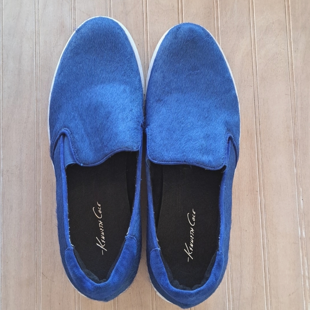 Kenneth Cole King Calf Hair Real Fur Blue Retro Sneakers